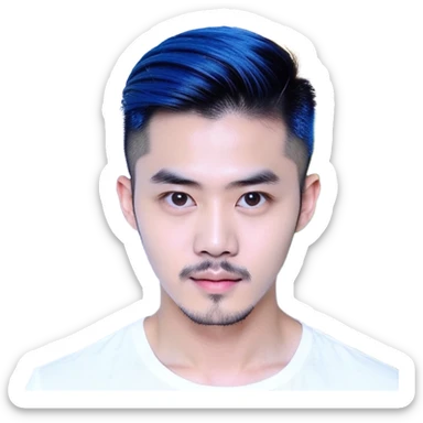 Nam 15 tuổi, da trắng, tóc under cut màu xanh lá cây vuốt ngược ra sau, mắt đen, áo khoác da màu cam , bên trong mặc áo cộc tay màu trắng, đeo khuyên tai màu bạc, mặt ngầu sticker