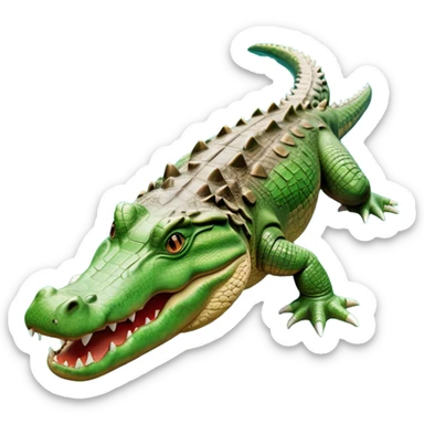 cinematic-crocodile-realistic-full-body-on all fours-emoji,-massive-scaled-body-partially-submerged-in-shallow-water,-head-tilted-dramatically,-rough-green-and-brown-hide-textured-with-deep-ridges,-simplified-yet-realistic-focused-features, head held high sticker
