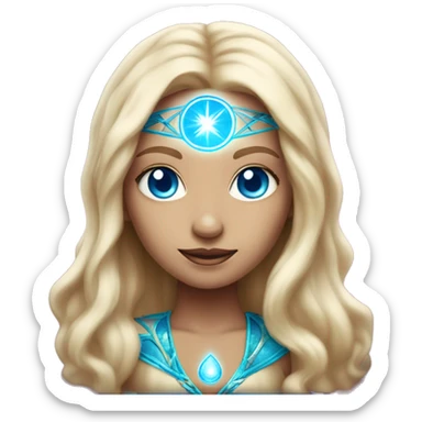 magical diva with thin pink andromedan face long blonde hair and blue eyes glowing third eye sticker