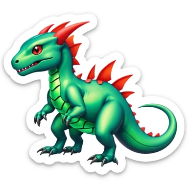 Cute Shiny neon-green iridescent Guilmon-Salandit-Fakémon-hybrid-creature (full body)  sticker