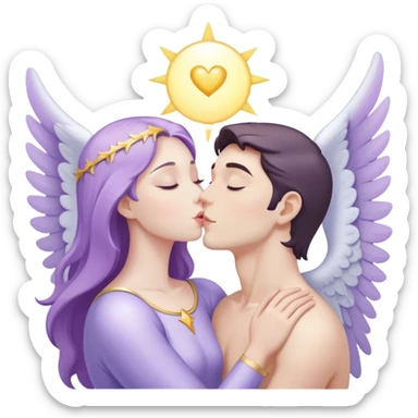 a pastel purple angel woman kisses White brunette man human rays of light sticker