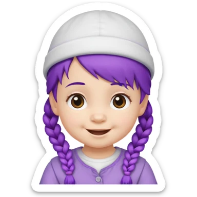 purple haired little baby with braids and white hat not beanie happy sticker