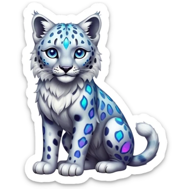 Cute cool edgy Colorful dark vibrant transparent iridescent luminescent ethereal fantasy-lynx-snow-leopard-animal, full-body sticker
