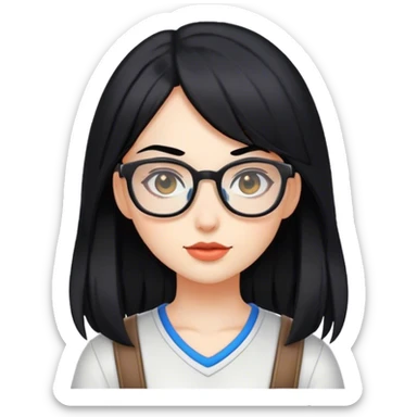 gamer girl with black hair and glasses sticker
