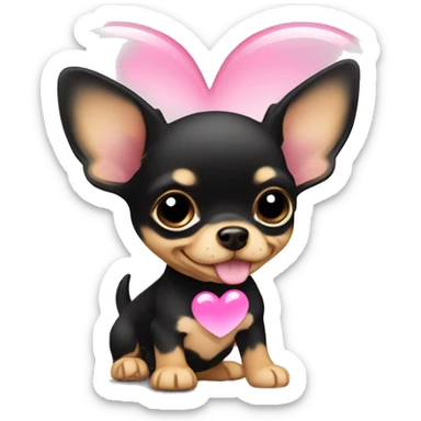black & tan chihuahua puppy with a pink heart sticker