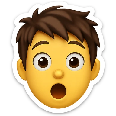 emoji face of a young person with short tousled brown hair, light skin, surprised expression sticker