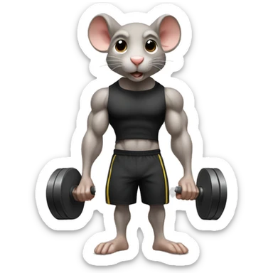 Create an emoji of a rat lifting weights with a determined expression. Make it look like a true gym enthusiast.Using a uniform with the text "Alter" in the tshirt sticker