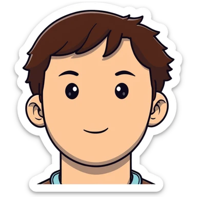 Polish man with medium length brown hair and freckles around his left eye sticker