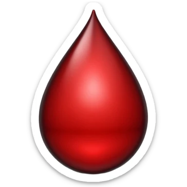 single blood drop emoji sculpted from dark liquid metal, glossy surface, dramatic reflections, futuristic minimal 3D style, isolated on white sticker
