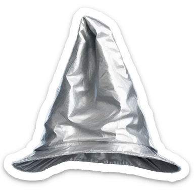 pointy crinkled tinfoil hat with thin chin straps  sticker