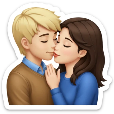 blonde boy and brunette girl kissing  sticker