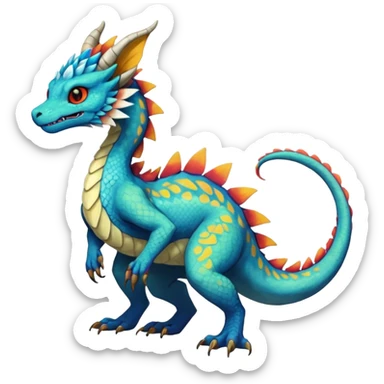 Beautiful pretty cool edgy elegant realistic Feral Rare Fantasy colorful vibrant Vernid-Trico-Haku-dragon-species-Fakemon-creature by LiLaiRa, random markings, tufted tail, tufted ears, full body sticker