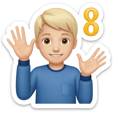 A kid holding a 6 on they left hand and 7 on right sticker