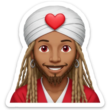 Brownskin man with long dreadlocks red shirt add white dubai turban add red heart in both of his eyes mouth open  sticker