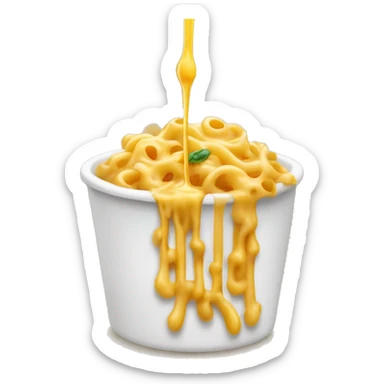 a singular piece of macaroni pasta with a drip of cheese sause dripping off of the singular piece of macaoni pasta sticker