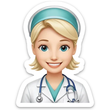 Woman in medical gear in great mood sticker