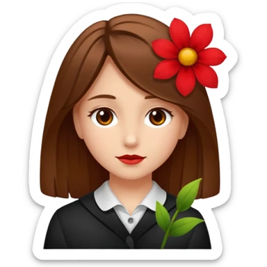 Ein braunhaariges Mädchen (glatte Haare ) mit einen Blume hinter dem ohr sticker