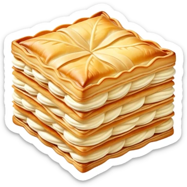 mille-feuille-cinematic-realistic-mille-feuille-dessert-emoji,-depicted-as-a-delicate-pastry-composed-of-two-crisp-layers-of-puff-pastry-with-a-rich-cream-filling,-rendered-with-intricate-textures-and-elegant,-soft-lighting. Please only show two layers sticker