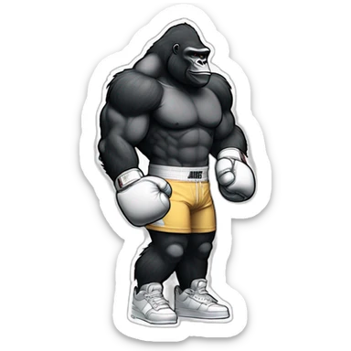 Manga-style arched back gorilla with boxing gloves and white nike "air force one". sticker