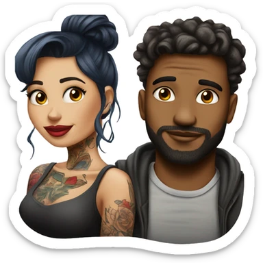 Romantic movie theater date for beautiful tattooed couple sticker