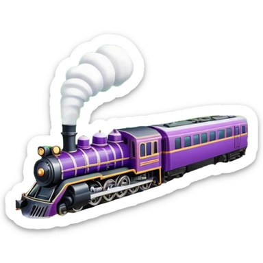 An icon showcasing a detailed train engine on a track, moving through a vibrant, colorful landscape. The design includes lush fields, rolling hills, and distant mountains, representing the expansive world of train management in Railway Empire. Transparent background sticker