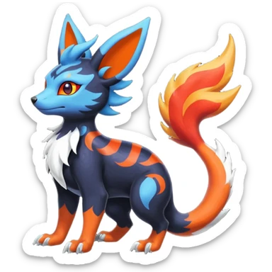 
Canine-Litten-Amaura-Salandit-Noibat-Flareon-Fakémon-fusion (full body) with intricate markings sticker