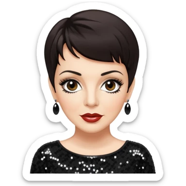 Liza Minnelli with dark brown hair, black sequin outfit sticker