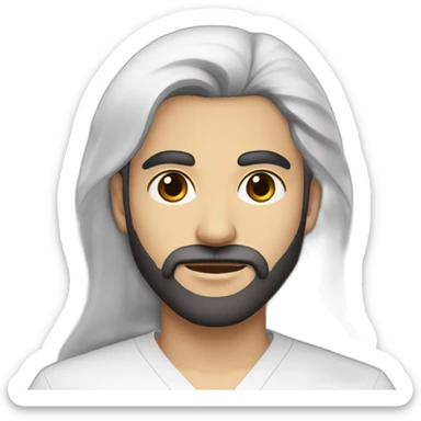 An Iranian man with fair skin, with relatively long hair and an English model, with a medical uniform and a medium-shaded black beard, handsome black eyes and a round face and big lips. sticker