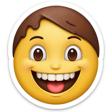 iPhone emoji face smiling with 2 large buckteeth that has chocolate on the teeth sticker