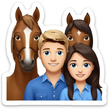 Smiling blue eyed trevor donovan with smiling danica mckellan with brown eyes and one brown horse sticker