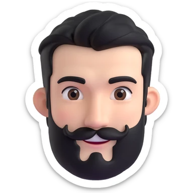 male face with black hair, stubbly beard, white skin, winking sticker