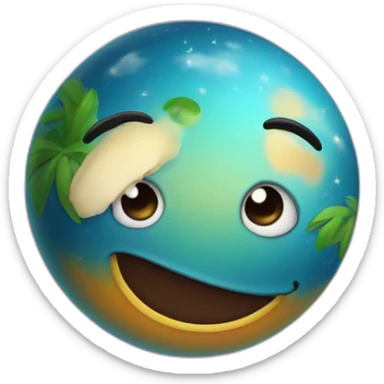 exotic planet with a cartoon smiling face sticker