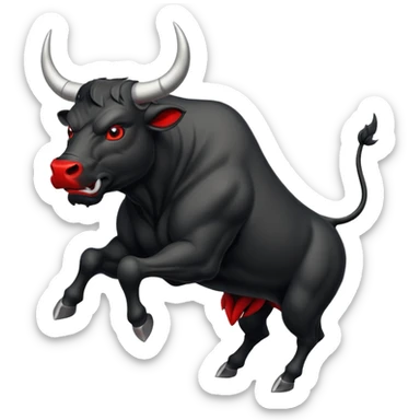 angry leaping black bull side view with red eyes sticker