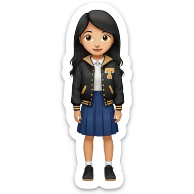 black color long hair girl with varsity jacket and long skirt sticker