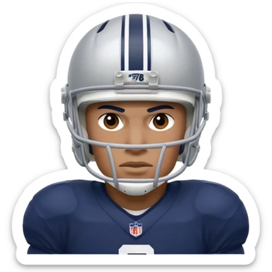 football player wearing white, silver, navy blue colors, and helmet should say 784 sticker