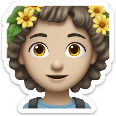 Un chico dándole un ramo de flores a una chica con flequillo sticker