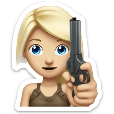 Mad long story Blonde hair blue eyes girl holding gun up sticker