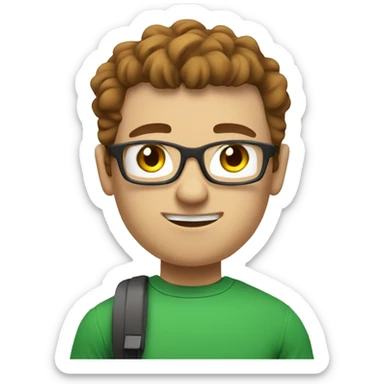 white nerd guy with brown with green t-shirt hair going to gym sticker