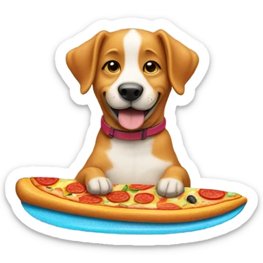 Dog eating pizza on a surfboard sticker