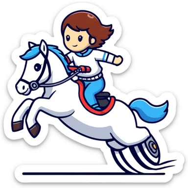 girl riding a horse jumping over a motorcycle sticker