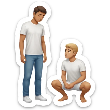 a guy standing up and another guy on his knees in front of said guy standing up but also looking up at him sticker