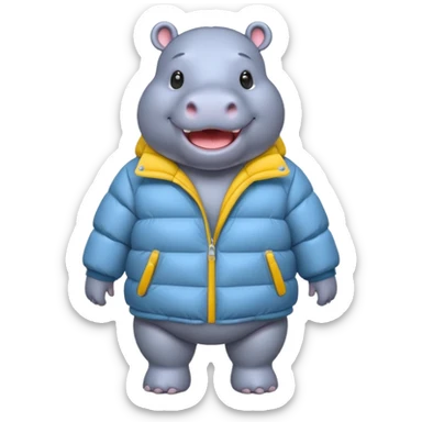 a full body of cute hippo with puffer sticker