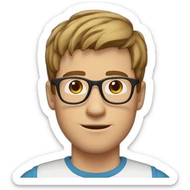 young white man with short brown straight hair and small beard with rounded glasses sticker
