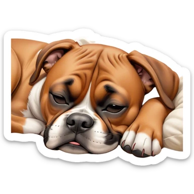Meme-Worthy cute Sleeping Boxer dog Portrait Emoji, Head resting peacefully with a contented smile, showcasing a delightfully cute build and a luxuriously soft fawn fur, eyes shut in a serene nap, Simplified yet hilariously adorable features, highly detailed, glowing with a soft, drowsy light, high shine, relaxed and utterly lovable, stylized with an air of playful laziness, bright and heartwarming, soft glowing outline, capturing the essence of a comically sleepy Boxer, so meme-worthy it feels like it could instantly become the next viral sensation of adorable slumber! sticker