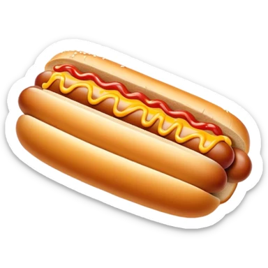 Cinematic classic hot dog, nestled in a soft toasted bun, drizzled with mustard and ketchup, juicy and flavorful, warm golden tones, ultra-detailed and mouthwatering. sticker