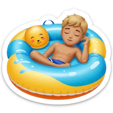 boy sleeping on a float in a swimming pool sticker