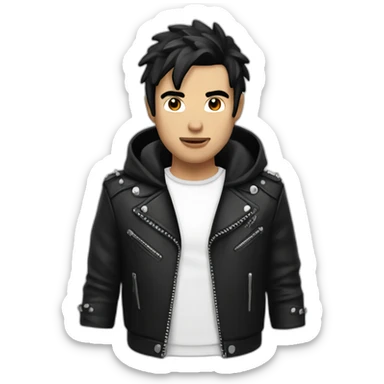 Punk male with white hood leather jacket with dark hair sticker