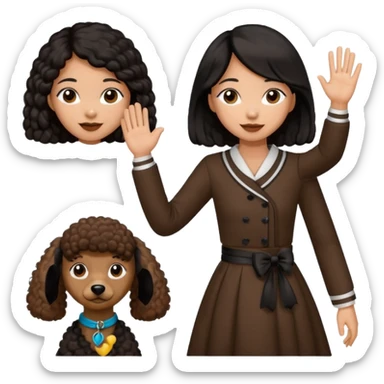 Asia tie up hair girl with brown poodle say good bye sticker