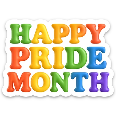 Remove the heart and keep only the 'Happy Pride Month' text in the same bold, colorful font with a transparent background, preserving the style and colors of the original image. sticker