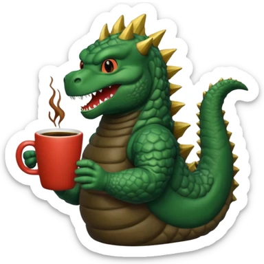 Godzilla with coffee in hand  sticker